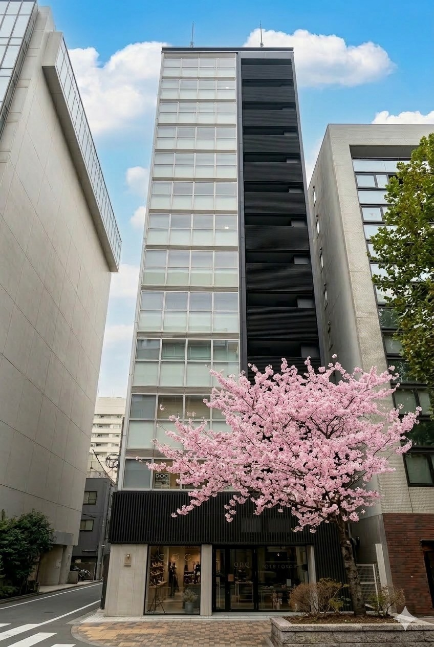 銀座本社ビルと桜